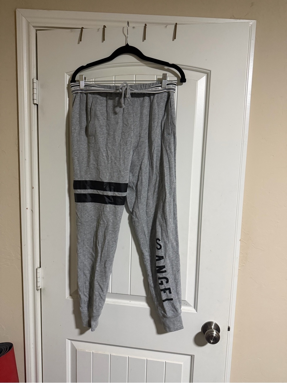 Victoria’s Secret Gray Jogger Sweatpants Black Stripes Logo Lounge Pants